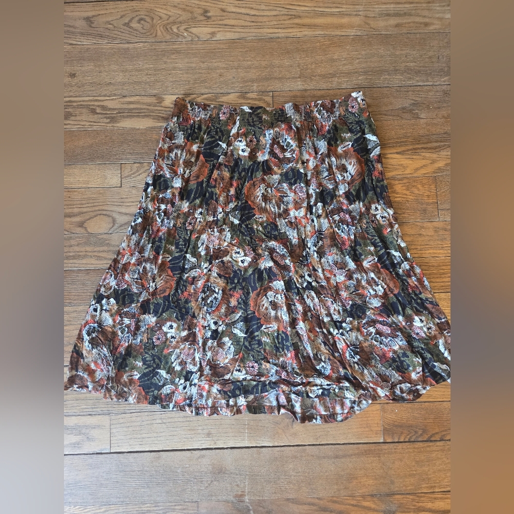 Venezia Floral A-Line Midi Skirt in Olive, Rust and Black